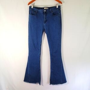 Umgee Women High-Rise Wide Leg Jean Sz 9 Blue Med Wash 90's Festival Boho Casual